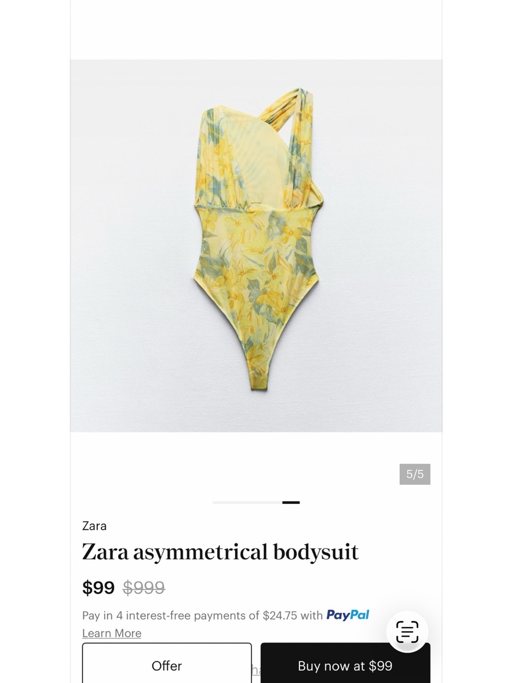 Zara Yellow Floral Asymmetrical One-Piece Bodysuit